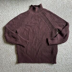 J.Crew 100% Cotton Mockneck Chunky Knit Sweater Chocolate Brown